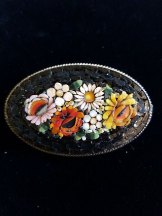 Antique Victorian Micro Mosaic Brooch Pin Millefiori Oval.  Made In Italy