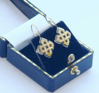 Rare Antique Vintage Arts Crafts Silver & 18ct Gold Celtic Knot Earrings