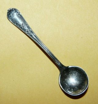 Vtg Antique Art Nouveau " Sterling Silver " Ornate " Ivy " Design Salt Spoon Signed