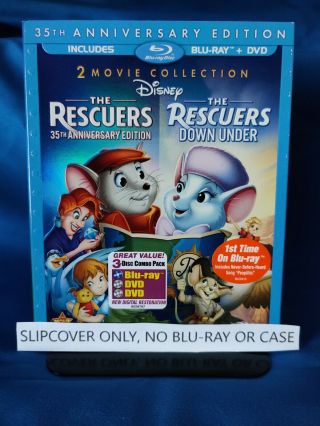 The Rescuers/the Rescuers Down Under Blu - Ray Slipcover Only Rare Oop