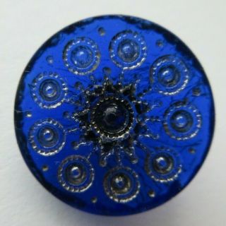 Brilliant Antique Vtg Cobalt Blue Glass Button W/ Silver Luster 3/4 " (m)