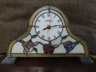 Dale Tiffany Stained Glass Floral Decorative Desk Clock Lamp Rare Vintage Art 2