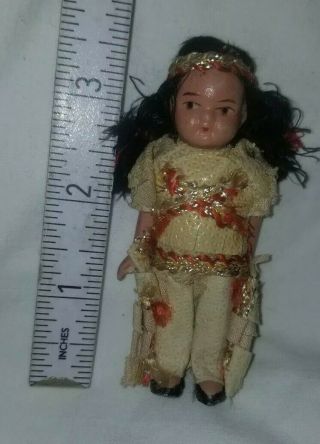 Vtg.  3.  5 Bisque Doll Froz Charlotte Body (arms Strung) Native Amer Indian Japan