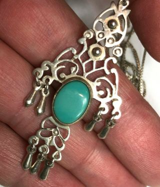Antique Sterling Silver Turquoise Pendant Necklace 7 Gram,  18 " Long