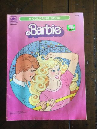 Vintage Barbie 1986 Golden Mattel Coloring Book Ken Pink Rollercoa
