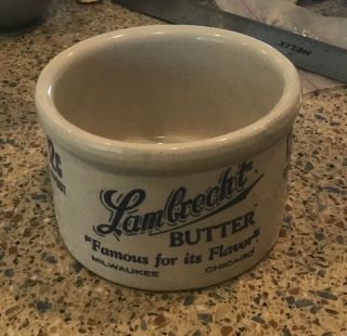 Antique Vintage Advertising 12 Cent Lambrecht Butter Crock Chicago Milwaukee