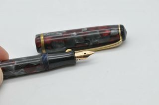Lovely Rare Vintage Burnham No49 Fountain Pen - Red & Grey Marbled - 14ct Nib