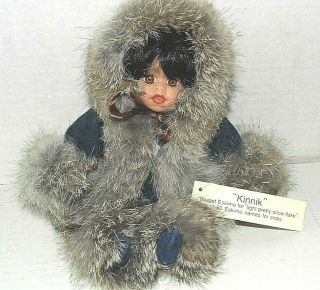 " Kinnik " Inuipat Eskimo Doll - Porcelain With Fur Trim Coat And Pants