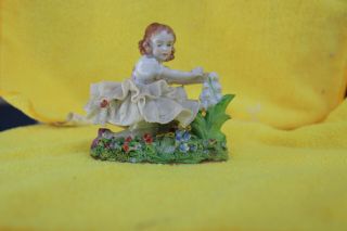 Antique Sitzendorf Dresden Lace Figurines Girl Playing In Flowers Germany Ca