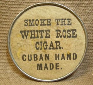 Antique White Rose Cuban Cigars.  Advertising Pocket Mirror.  C.  1920.  Scarce Nor