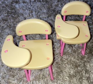 Vintage Barbie Yellow And Pink School Desk Chairs Student 1990 Mattel