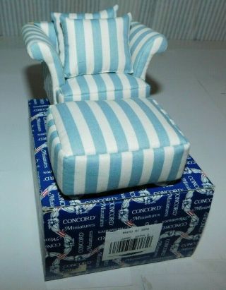 Vintage Concord Miniatures Dollhouse Furniture Sofa Chair,  Foot Rest & Pillows