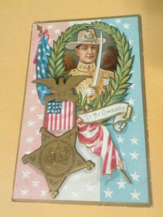 1910 Civil War Gar Medal Flag Soldier Sword Decoration Day Rare Orig.  Postcard