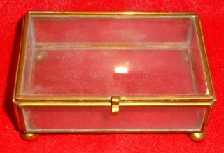 Antique Brass & Glass Watch Display Case With Lift Up Top