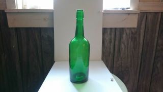 Antique Blown In Mold Emerald " Beer " Bottle.  Whittle,  Elongated Bubbles,  No