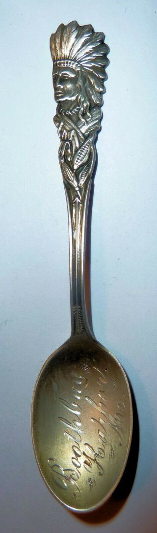 1910s Silver Spoon Native American Indian Design Boothbay Harbor Maine Me Chief