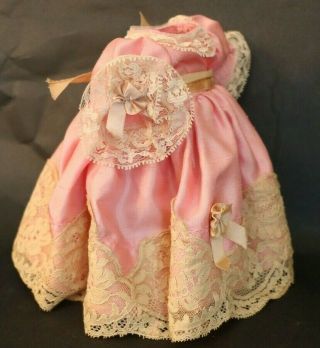 Pink Doll Dress,  Pink Silk And Lace Doll Dress,  12 In Doll,  Antique Doll Dress