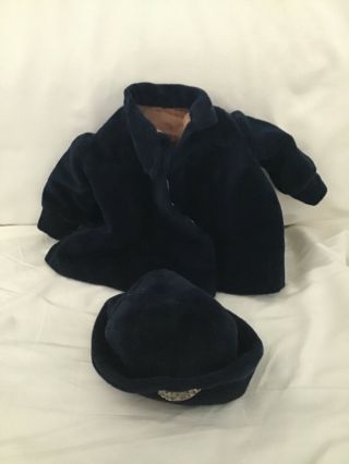 Vintage Doll Clothing Navy Wool Coat And Hat 16 - 18”