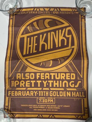 Rare Vintage 1975 The Kinks Concert Poster California Bast W/ Pretty Things