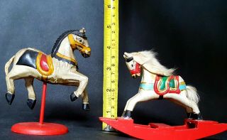 Vintage Antique Hand Crafted Carved Painted Wooden Miniature Toy Horses