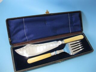 Large Antique Silver Plated Ornate Victorian Fish Cutlery Serving Set