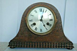 Antique Oak Case Mantle Clock With Pendulum,  Early 1900 