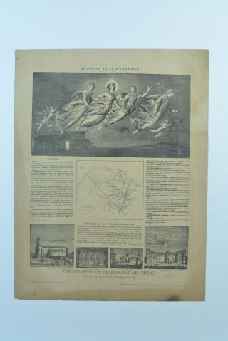 Rare Lithographie Religieuse Gravure 19e Pélerinage Ste Germaine Pibrac Pradère