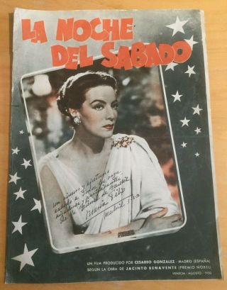 Maria Felix Signed La Noche Del Sabado 1950 Film Movie Program Brochure Rare