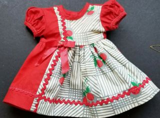 Vintage Factory Made Red Cherry Print Dol Dress With Orig Tag Fits14 16 " Doll