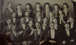 Antique Tintype Photo Portrait Of A Large Group Of Lovely Young Victorians