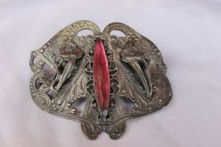 Large Antique Art Nouveau Silver Tone Victorian 2 3/4 " Pin