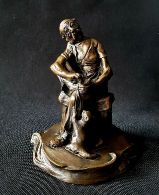 Vintage Antique Heavy Cold Cast Bronze Effect Statue Figurine Hand Signed P.  Dunn