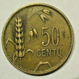 1925 Lithuania 50 Centu - Km 75 - Circulated - Rare Coin - 1/2 Litas