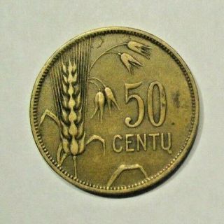 1925 LITHUANIA 50 CENTU - KM 75 - Circulated - Rare Coin - 1/2 Litas 3
