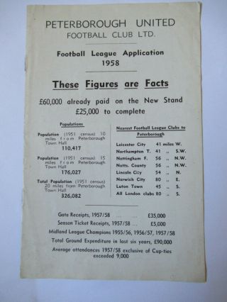 Rare Peterborough United Application To Join The Football League 1958 Programme