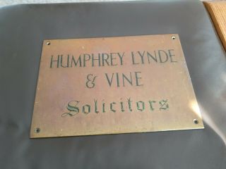 Antique Bronze/brass Advertising Humphrey Lynde & Vine Solicitors Wall Plaque.