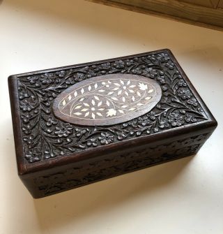 Intricately Carved & Inlaid Anglo Indian Trinket / Jewellery Box (misc2)