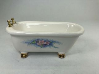 Dollhouse Miniature Bathroom Porcelain Ceramic Claw Foot Tub Toilet Sink Mirror 2