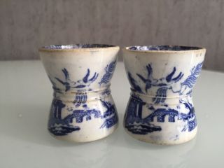 Antique Early 19th Century Willow Pattern Transfer Ware Napkin Rings