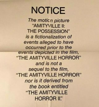 Rare AMITYVILLE II Court Ordered Disclaimer 1984 1 - SHEET MOVIE POSTER 2