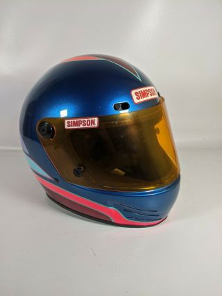 Rare Vintage Simpson Multi Color Full Face Helmet Size 7 1/2 Racing Motorcycle