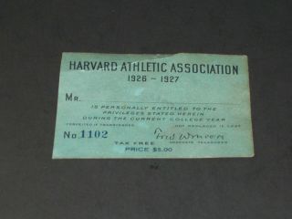 1926 - 1927 Harvard Athletic Association Pass - - Rare