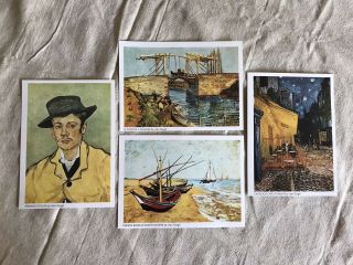 Set Of 4 Vincent Van Gogh Lithograph Vintage Art Prints 5x7 Roulin Night Boats