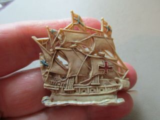 Antique Vintage Art Deco Celluloid Early Plastic Galleon Tall Ship Brooch Pin Uk