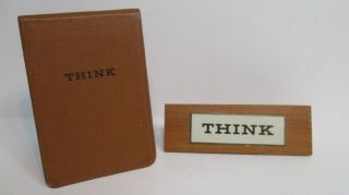 Ibm Early Think Sign Wood W/ Metal Plaque Rare,  Ibm Think Note Pad