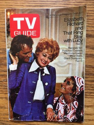 Scranton September 5 1970 Tv Guide Lucy Lucille Ball Liz Taylor Burton Bewitched