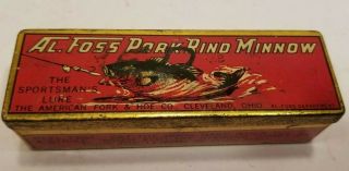 Vintage Al Foss Pork Rind Minnow Fishing Lure Red The Sportsmans Tin Box Rare Em