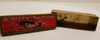 Vintage Al Foss Pork Rind Minnow Fishing Lure Red The Sportsmans Tin Box Rare Em 2