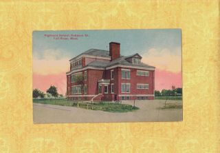 Ma Fall River 1911 Antique Postcard Highland School Robeson St To Worcester Ma