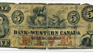 $5 " Bank Of Western Canada " 1800 